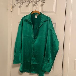 Oversized Emerald green satin button down